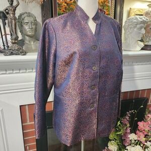 1X Elegant Deep Purple Brocade Blazer Jacket with Mock Neck by Coldwater Creek